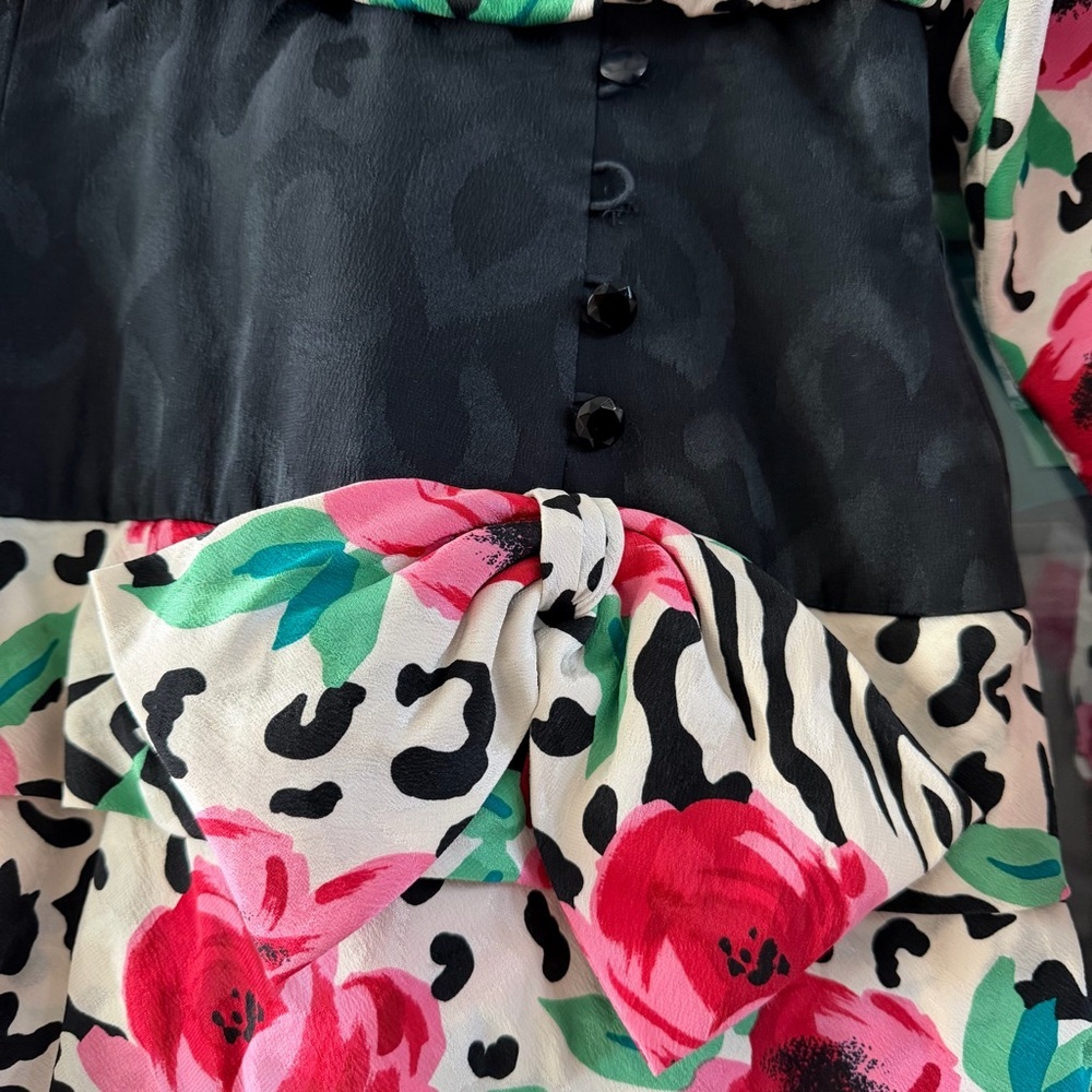 Vintage 100% Silk A.J. Bari Animal Print Floral Tiered Fit Flare Dress Sz 6 - Picture 8 of 15